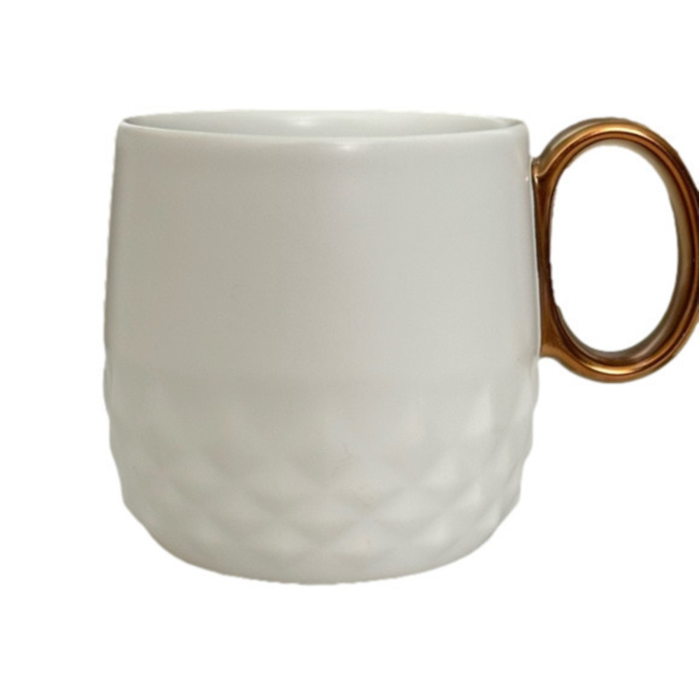 Starbucks 2013 mug— gold handle with geometric design on base